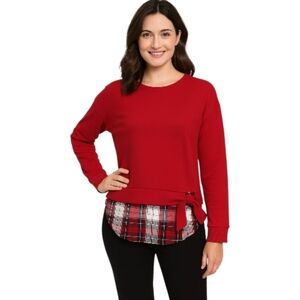 IZOD Red Plaid Layered-Look Sweater – Size M
